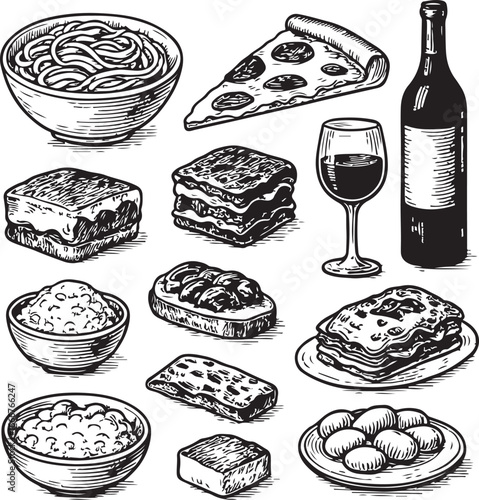 italian food hand-drawn