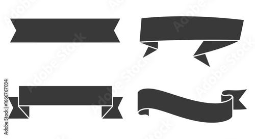 Set of four distinctive dark grey ribbons for titles and decorations with sharp edges and folds vector