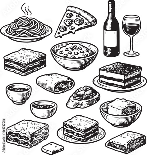 italian food hand-drawn