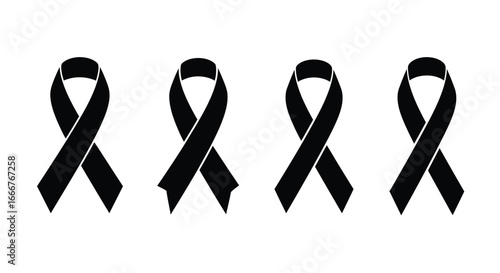 Four black awareness ribbons symbolizing support and remembrance in solidarity and grief vector