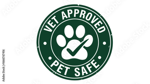Reliable green emblem showcasing vet approval and pet safety, with a prominent paw print and checkmark, signifying trusted animal product quality