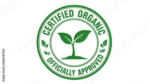 Authentic certified organic and officially approved green vector seal icon, perfect for promoting natural, healthy, and eco-friendly products, emphasizing quality assurance and sustainable practices