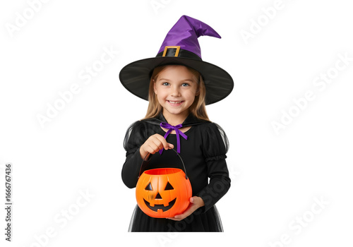 Wallpaper Mural Young witch with pumpkin lantern smiling ready for halloween trick or treating festive celebration transparent background Torontodigital.ca