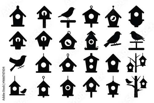 Collection of twenty birdhouse silhouette vectors for design elements and decoration in various creative projects