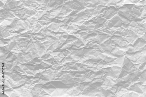 White crumpled paper texture background. Vector textured backdrop of wrinkled sheet of note or page. Decorative typography or grungy effect, retro style for newspaper, parchment design