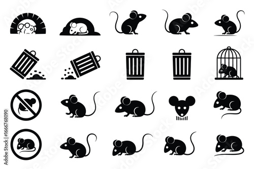 Collection of twenty mouse icons in various poses for graphic design and illustration projects