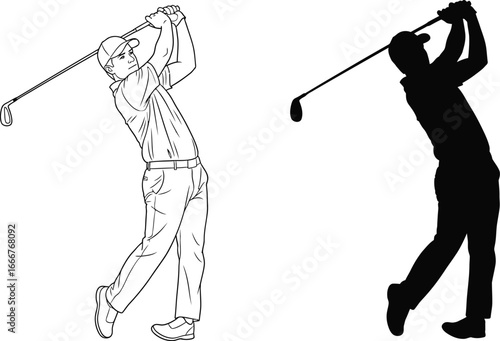 Golf swing illustration vector art for sports and recreation design