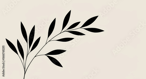 Minimalist black olive branch illustration on a creamy background, elegant and simple design