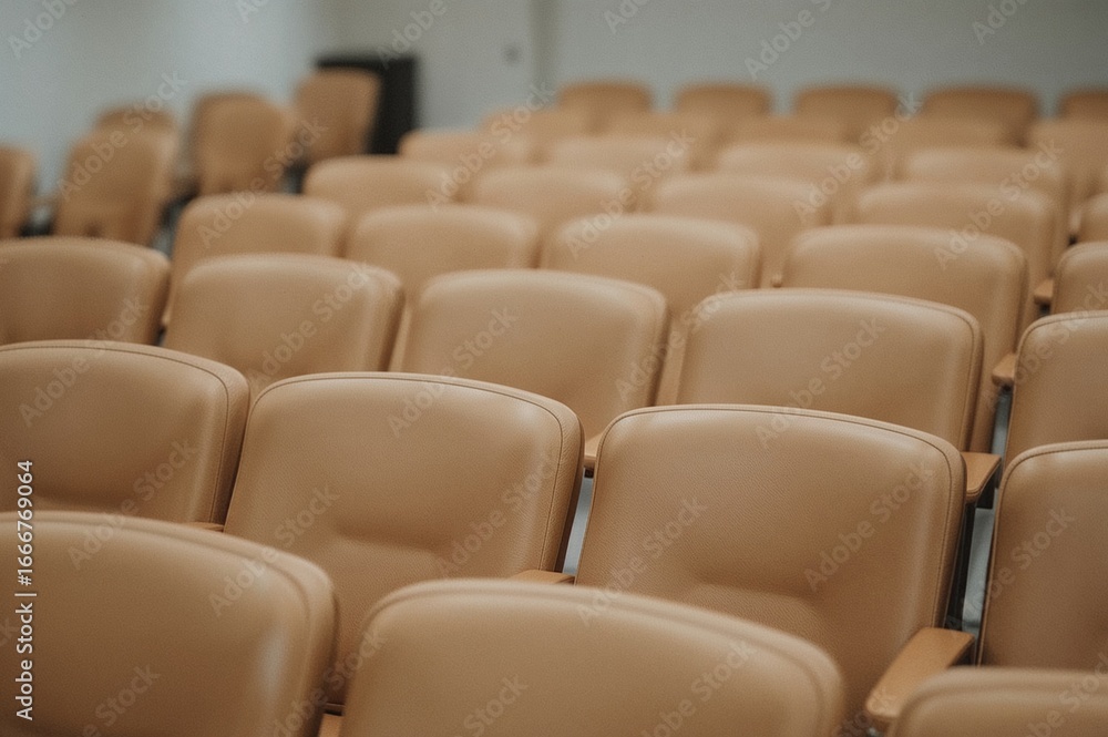 Fototapeta premium Tan leather seats arranged in a training space.