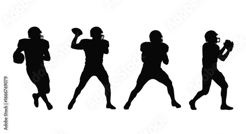 American football players silhouettes in action poses revealing athleticism and competition vector