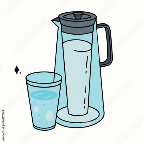 Refreshing water pitcher and glass with bubbles beverage refreshment