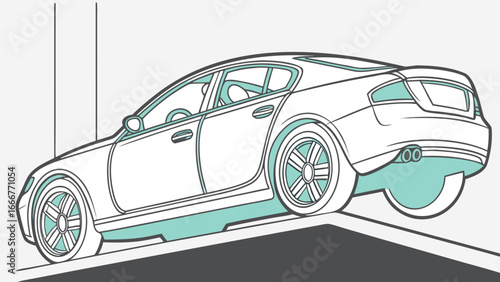 Sedan driving up ramp with teal accents automobile