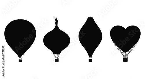 Silhouetted hot air balloons in various unique shapes and sizes ready for flight adventure vector