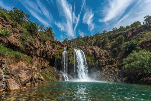 Stunning cascade in a remote highland oasis by the vast desert