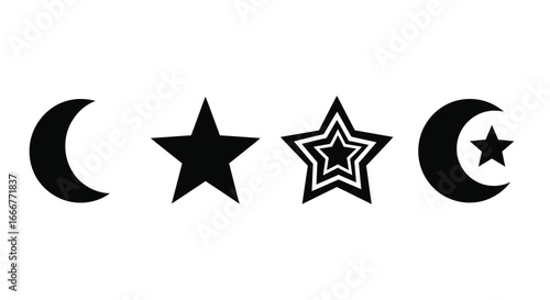Collection of black celestial icons crescent moons and stars hand drawn style art vector