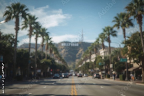 Abstract bokeh capture of a famous star-lined street at night