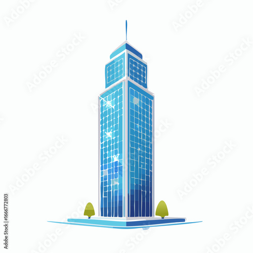 Modern Blue Glass Skyscraper in Isometric View