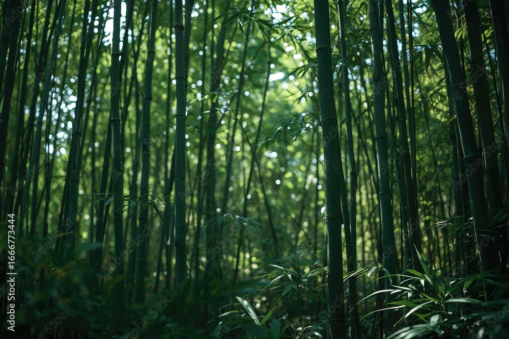 Naklejka premium Blurred Lights Amongst Bamboo Trees