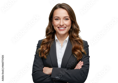 Smiling businesswoman with arms crossed isolated on transparent background