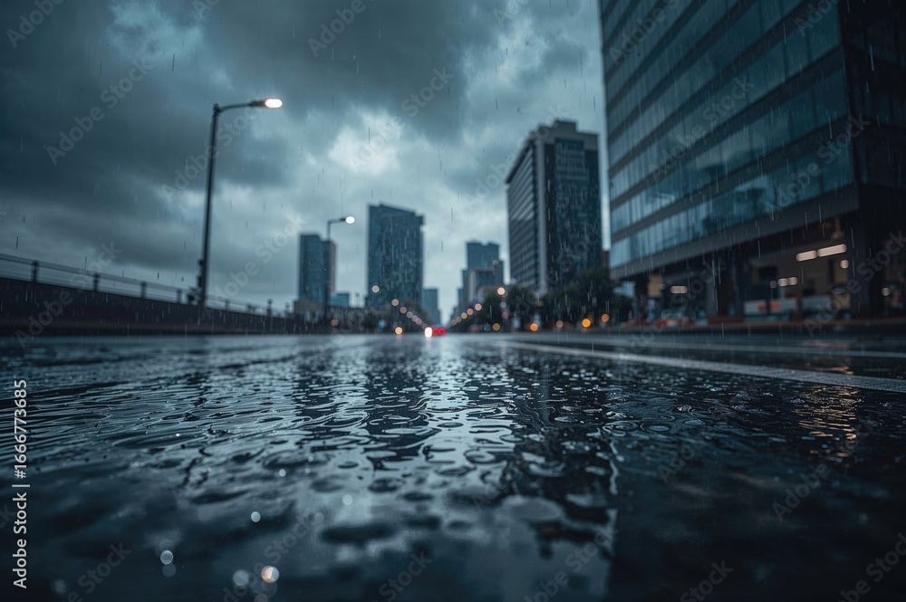 Obraz premium Out-of-focus structures seen through raindrop-covered glass on a wet day