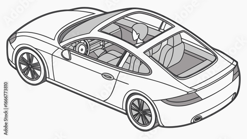 Sports car interior with driver and sunroof coupe automobile