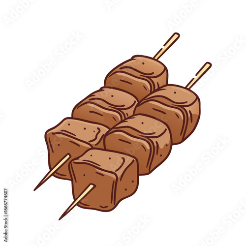 Grilled sausage on a skewer vector illustration isolated on white background