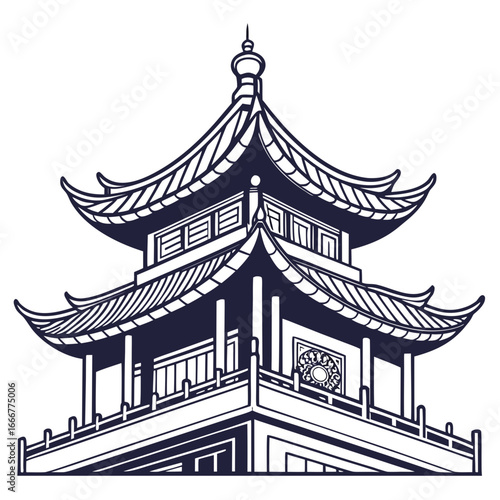 black and white asian pagoda building clip art preview
