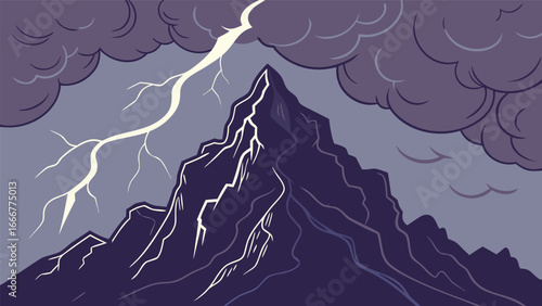 Stormy Mountain Peak with Lightning Strike thunder