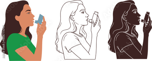 Woman using an inhaler for respiratory relief