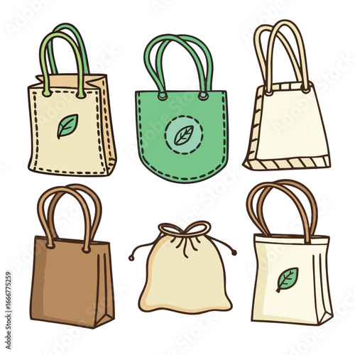 Various reusable shopping bags with leaf motifs tote drawstring