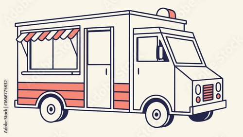 Stylized food truck with awning and serving window