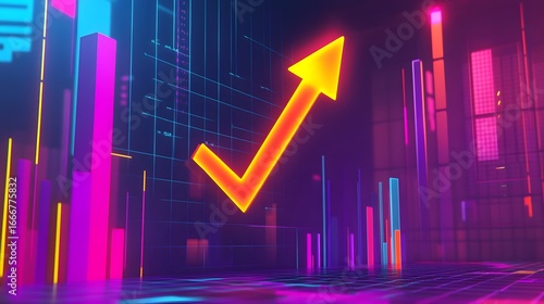 Wallpaper Mural Bright Neon Arrow Demonstrating Growth in Digital Financial Market Torontodigital.ca