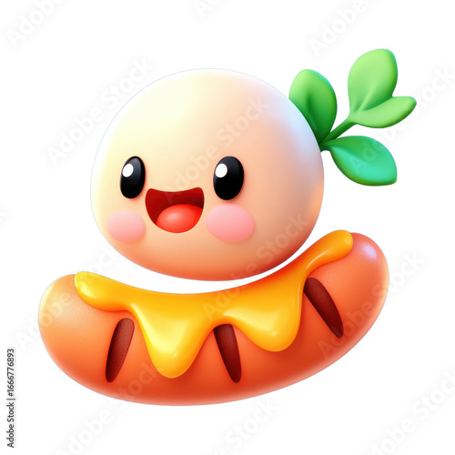 Cute cartoon character enjoying a playful hot dog adventure