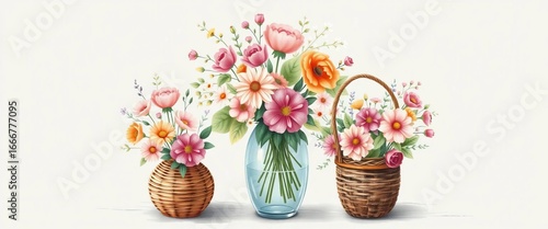 Wallpaper Mural Charming hand-drawn floral bouquets in vases & baskets; cute vector illustrations for festive occasions,  floral,   festive Torontodigital.ca