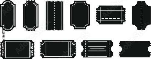 Collection of blank tickets and stubs with perforated edges for events or entry