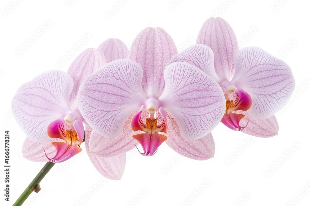 Fototapeta premium Gorgeous orchid blooms set against a plain white backdrop