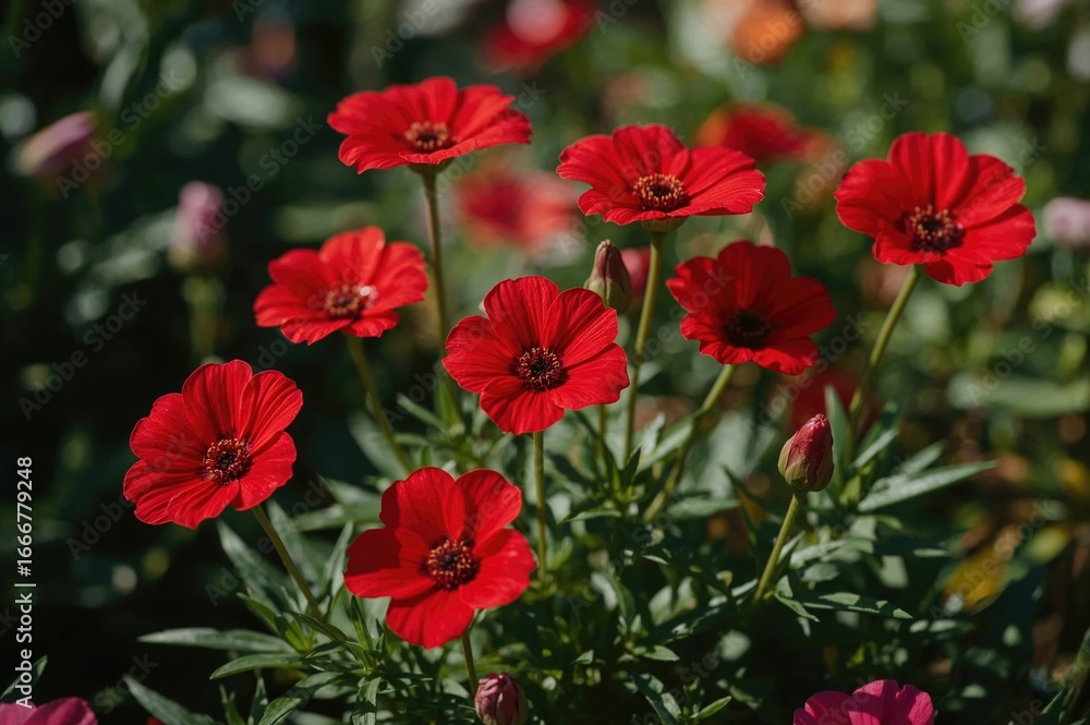 Fototapeta premium Stunning Macro Shot of Scarlet Blooms in a Garden