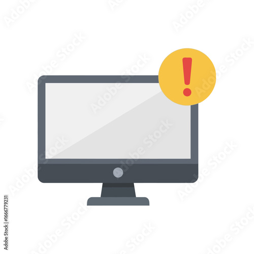 Computer screen displaying an alert warning symbol.