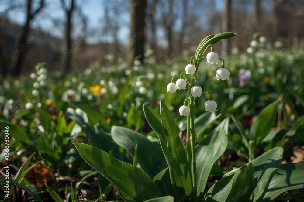 Fototapeta premium Gorgeous spring garden bloom of lily of the valley