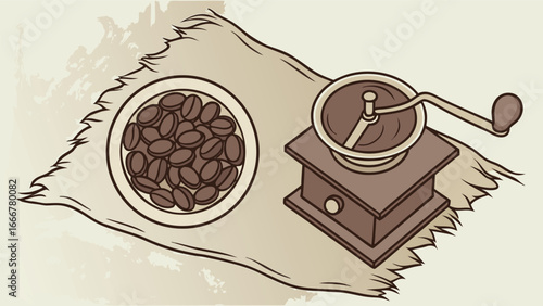Vintage Coffee Grinder and Beans on Burlap manual