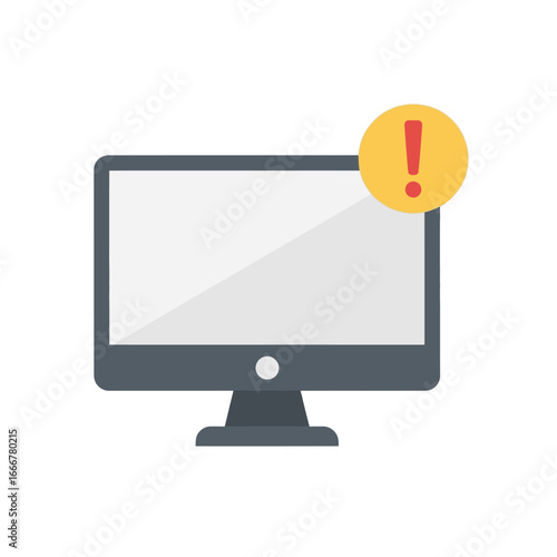 Computer monitor displaying a blank screen with a yellow circle and a red exclamation point indicating an error or warning.