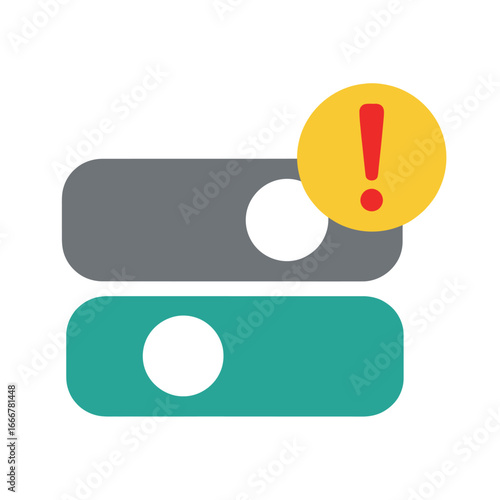 A graphic illustration of a server with an alert icon indicating a problem or error.