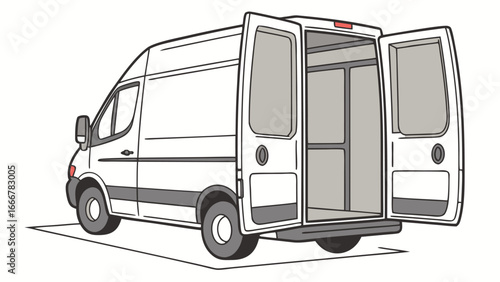 White van with open rear doors on white background