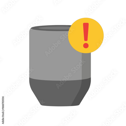 A smart speaker with a warning icon, indicating a potential error or issue.