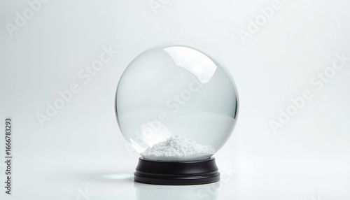Empty snow globe with black base on white background  