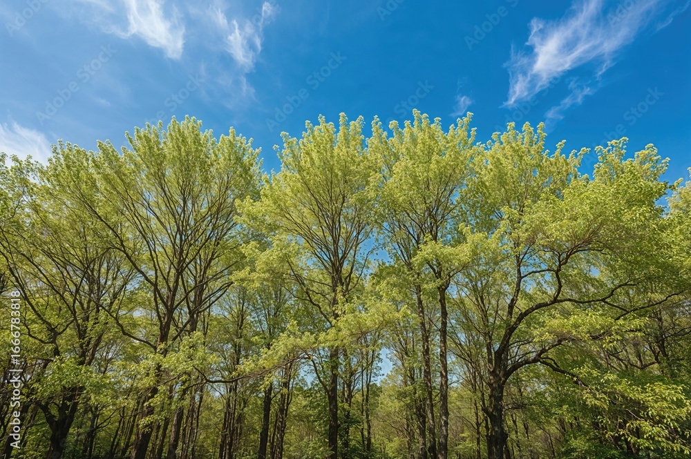 custom made wallpaper toronto digitalSpringtime view of ash trees under a clear blue sky.