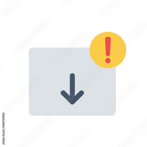 A download error icon with a downward arrow inside a box, accompanied by a yellow warning circle with a red exclamation mark.