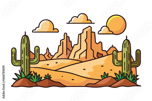 Stylized Desert Landscape with Cactus Adobe Illustrator Artwork