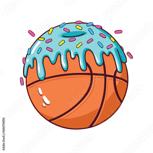 Basketball donut with blue icing and colorful sprinkles vector