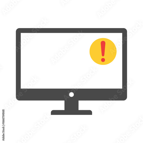 A computer monitor displaying a yellow circle with a red exclamation point, indicating an error or warning.